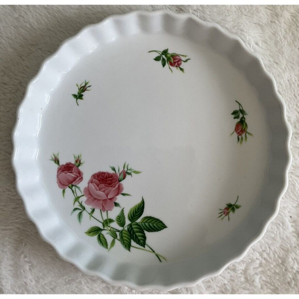 Christineholm Rose White Porcelain Quiche Tart Pie Pan Baking Dish.